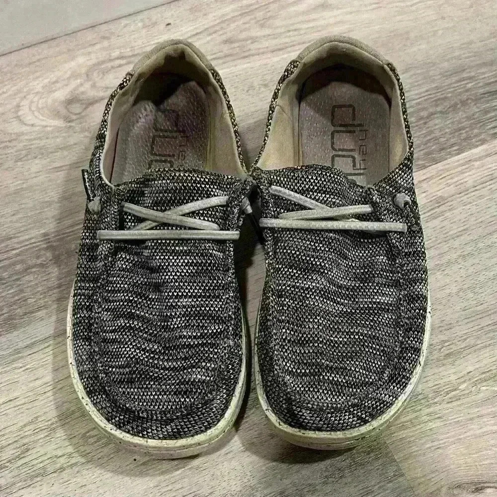 Hey Dude Wendy Sox Dark Grey Canvas Casual Lightweight Slip On Shoes Size 6